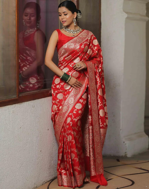 Vasthrlay Womens Banarasi Unstitched Olive Green Saree