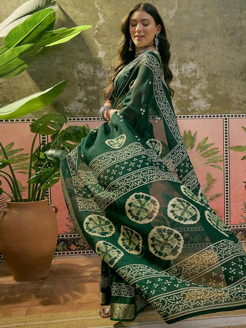 Vasthrlay Georgette Bandhani Unstitched Rani Pink Saree