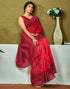 Vasthrlay Chanderi Printed Red And Black Saree With Unstitched Blouse Piece
