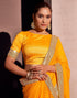 Vasthrlay Georgette Embroidery Yellow Saree With Unstitched Blouse Piece