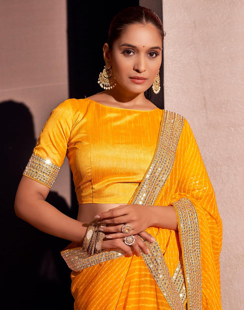 Vasthrlay Georgette Embroidery Unstitched Yellow Saree