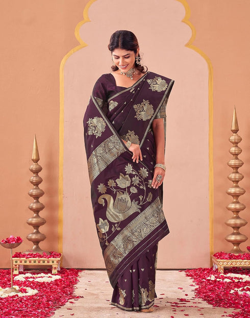 Vasthrlay Kanjivaram Jacquard Unstitched Mustard Saree