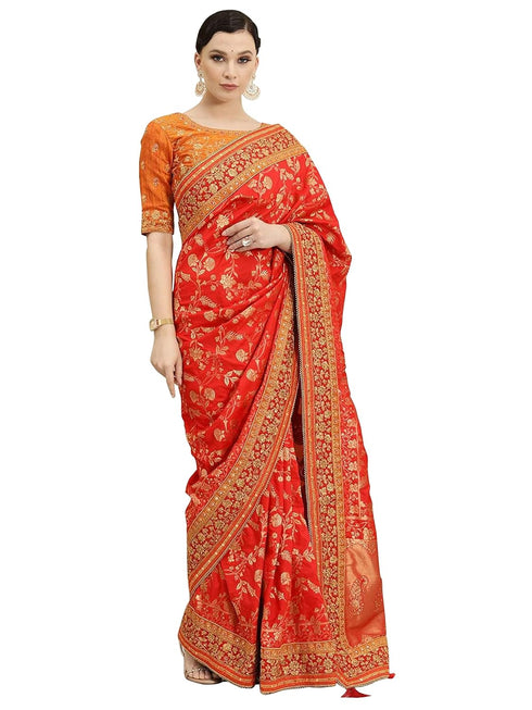 Vasthrlay Embroidery Unstitch Orange Ethnic Wear