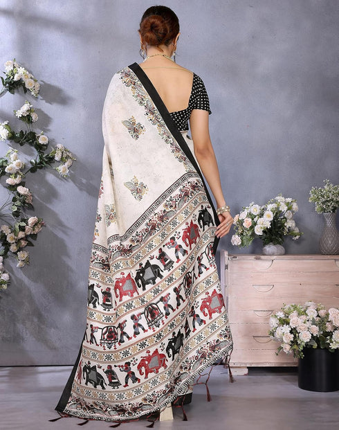 Vasthrlay Printed Unstitched Saree Az Ya Shaadi