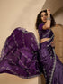 Vasthrlay Georgette Embroidery Dark Purple Saree With Unstitched Blouse Piece