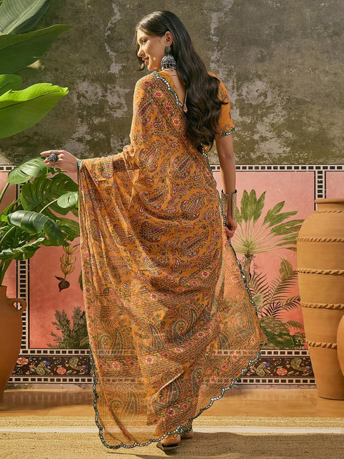 Vasthrlay Georgette Printed Blue Saree