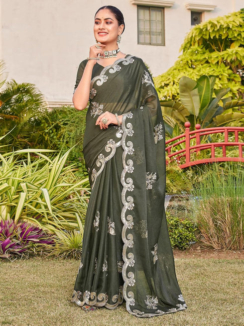 Vasthrlay Georgette Embroidery Dark Saree
