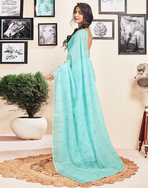 Vasthrlay Printed Striped Unstitched Peach Saree