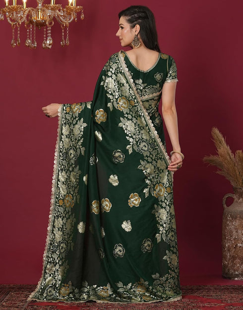 Vasthrlay Kanjivaram Banarasi Unstitched Red Saree