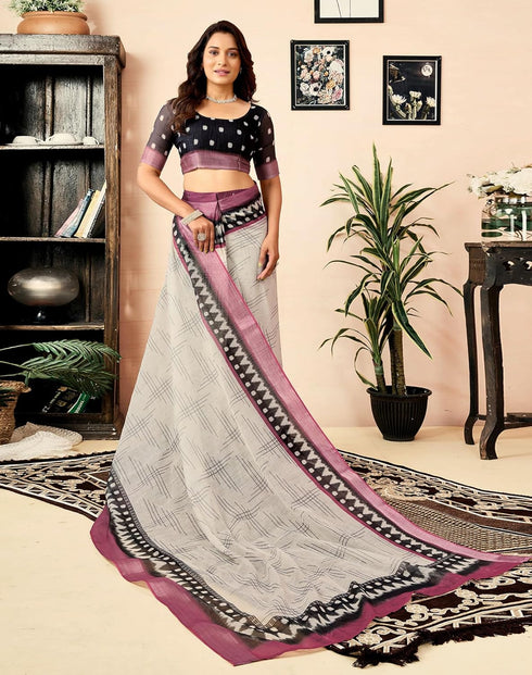 Vasthrlay Womens Printed Unstitched Dark Green Saree