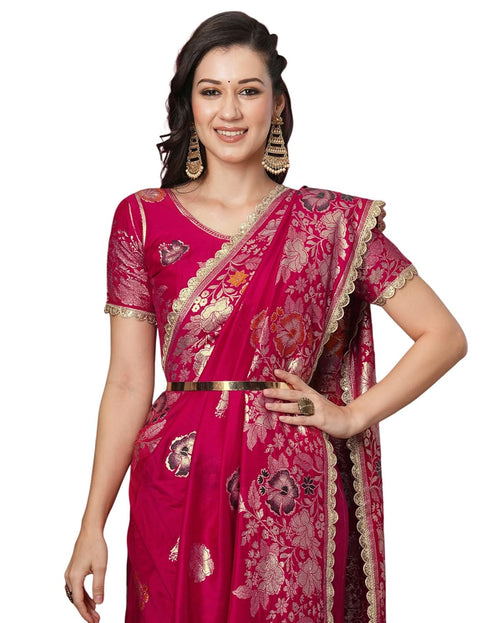 Vasthrlay Kanjivaram Banarasi Unstitched Red Saree