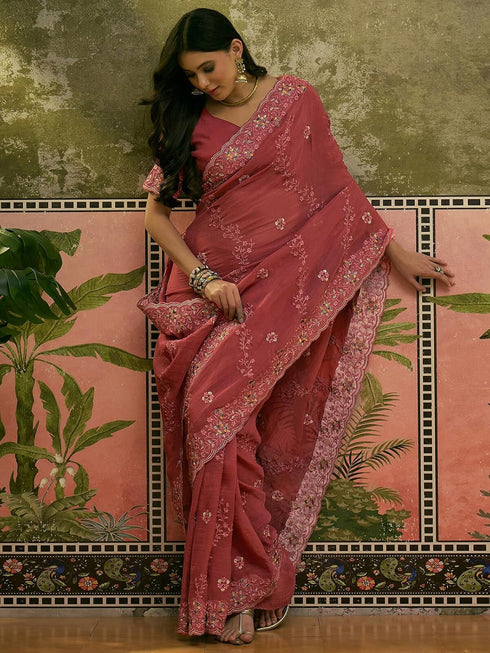 Vasthrlay Shimmer Embroidery Turquoise Saree
