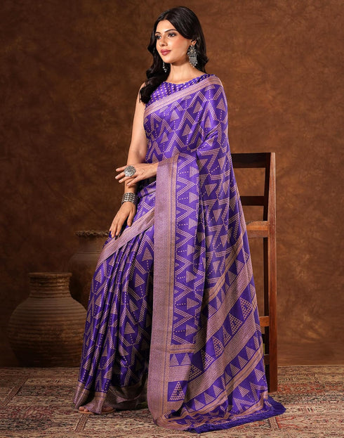 Vasthrlay Womens Printed Unstitched Brown Saree
