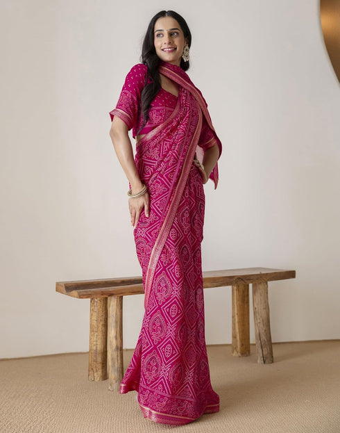 Vasthrlay Georgette Bandhani Unstitched Purple Saree