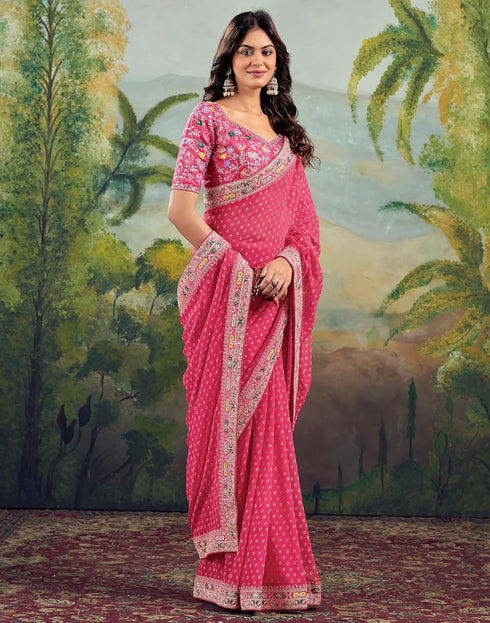 Vasthrlay Georgette Embroidery Unstitched Purple Saree
