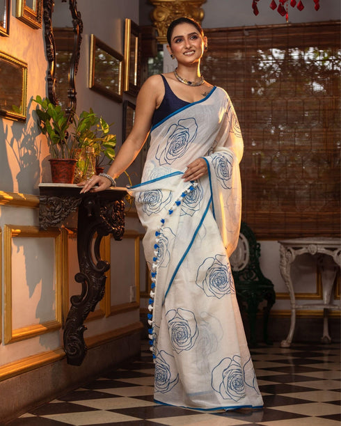 Vasthrlay Blue Unstitched Saree