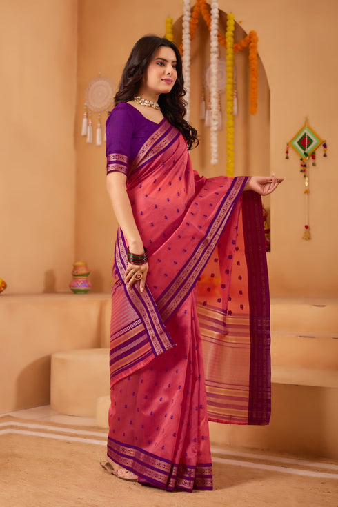 Vasthrlay Orange Jacquard Unstitched Saree