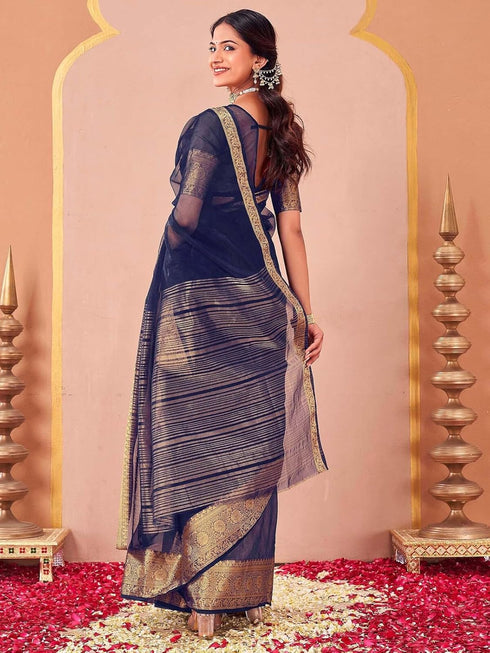Vasthrlay Organza Jacquard Unstitched Light Green Saree