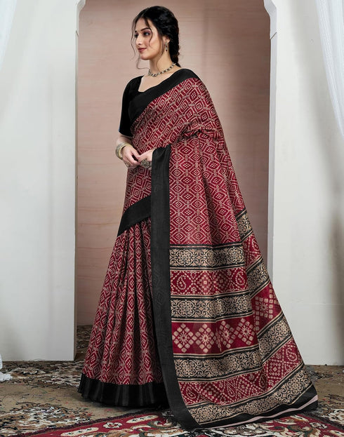 Vasthrlay Bandhani Printed Unstitched Black Saree