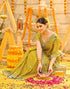 Vasthrlay Georgette Embroidery Mustard Yellow Saree With Unstitched Blouse Piece
