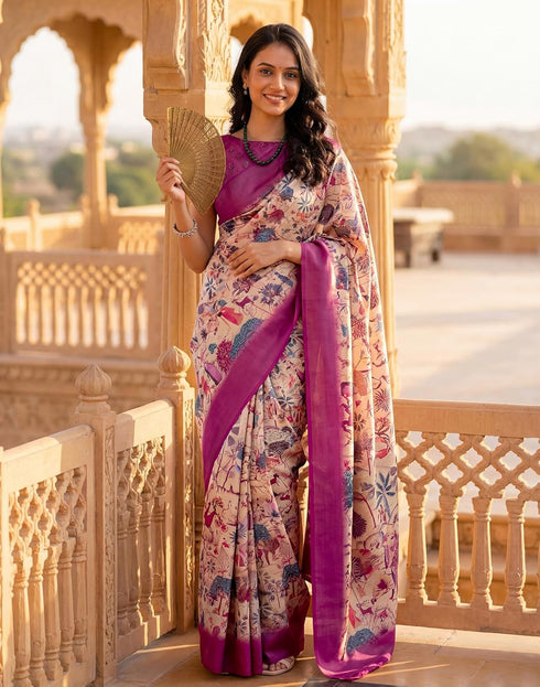 Vasthrlay Banglori Printed Unstitched Peach Saree