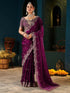 Vasthrlay Scalloped Embroidery Unstitched Rani Pink Saree