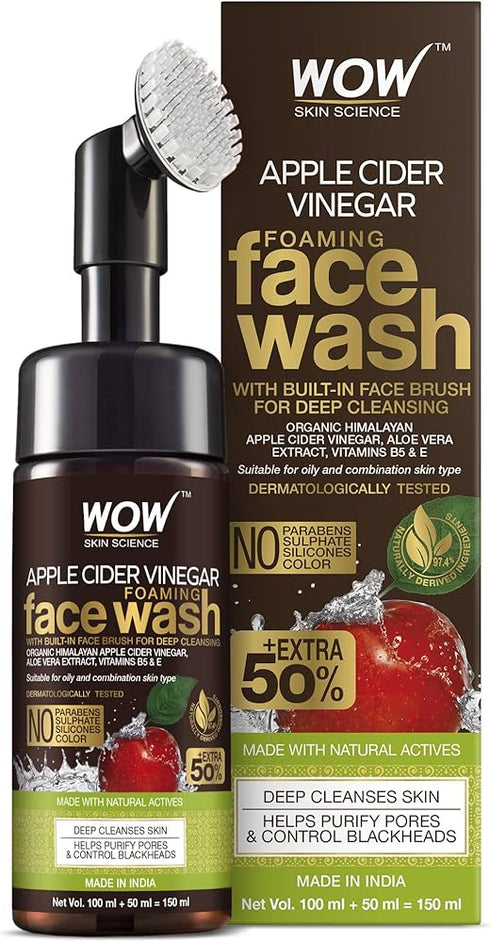 WOW Skin Science Apple Cider Vinegar Foaming Face Wash with Built-in Brush +
