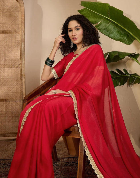 Vasthrlay Womens Unstitched Blouse Red Saree