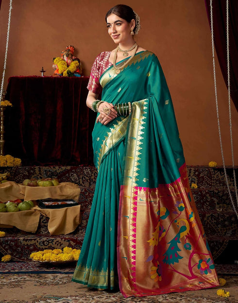 Vasthrlay Womens Paithani Unstitched Pink Saree