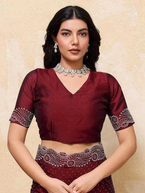 Vasthrlay Maroon Unstitched Saree