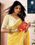 Vasthrlay Womens Printed Yellow Saree With Unstitched Blouse Piece