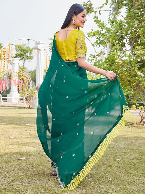 Vasthrlay Scalloped Embroidery Dark Saree