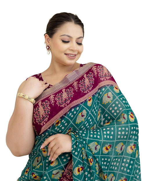 Vasthrlay Georgette Bandhani Unstitched Purple Saree