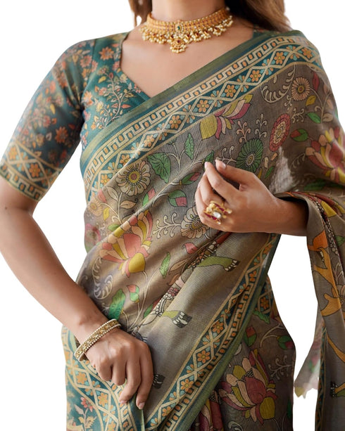 Vasthrlay Handloom Traditional Grey Beige Saree