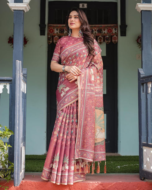 Vasthrlay Handloom Tassels Botanical Saree
