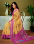 Vasthrlay Womens Cotton Printed Yellow And Pink Saree With Unstitched Blouse Piece