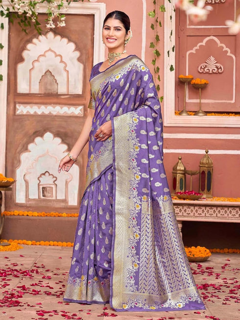 Vasthrlay Womens Weaving Unstitched Lavender Saree