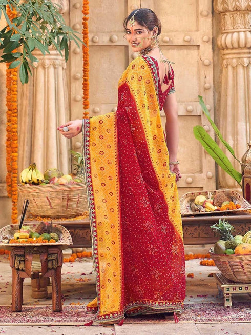 Vasthrlay Georgette Embroidery Unstitched Red Saree