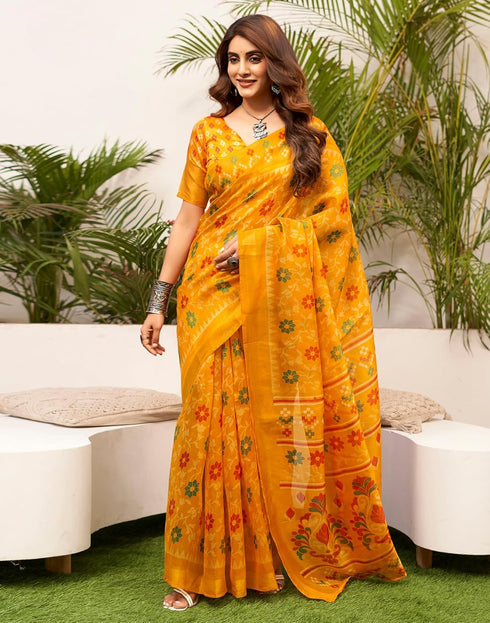 Vasthrlay Womens Printed Unstitched Green Saree
