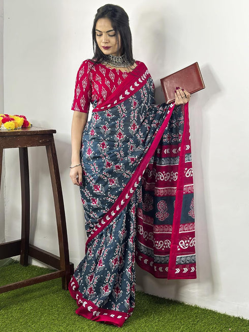 Vasthrlay Printed Unstitched Blue Smc Ethnic Wear