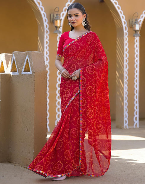 Vasthrlay Georgette Bandhani Unstitched Maroon Saree