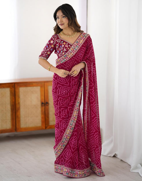 Vasthrlay Georgette Bandhani Unstitched Purple Saree