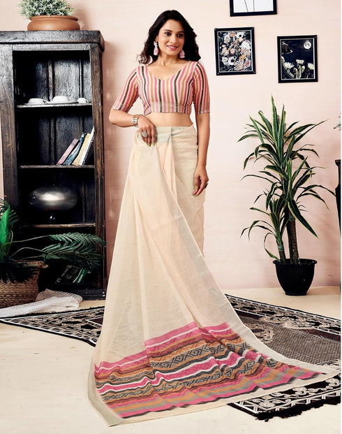 Vasthrlay Womens Printed Unstitched Dark Green Saree