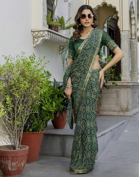 Vasthrlay Georgette Bandhani Unstitched Purple Saree