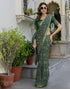 Vasthrlay Georgette Bandhani Dark Green Saree With Unstitched Blouse Piece