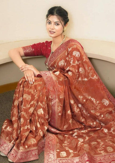 Vasthrlay Banarasi Elephant Unstitched Saree