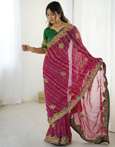 Vasthrlay Georgette Embroidery Unstitched Pink Saree
