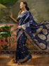 Vasthrlay Banarasi Jacquard Unstitched Navy Blue Saree