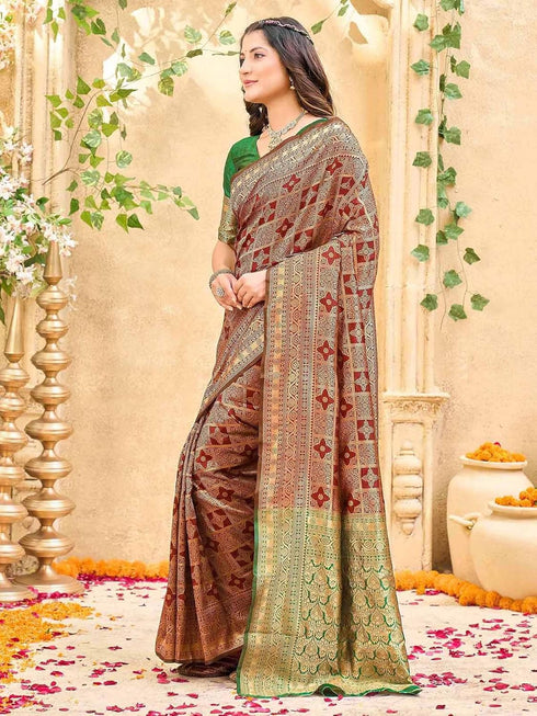 Vasthrlay Banarasi Weaving Maroon Saree
