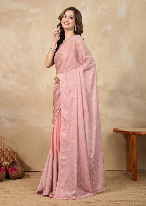 Vasthrlay Chanderi Siroski Unstitch Orange Ethnic Wear